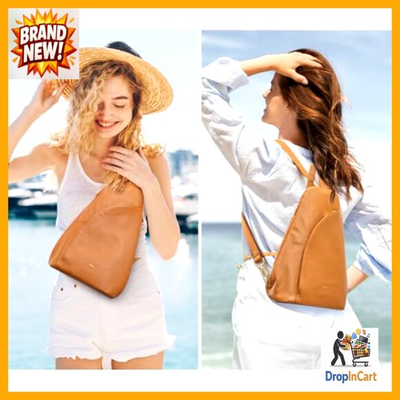 Top Grain Leather Sling Bag Crossbody Backpack RFID Blocking Travel Daypack main image 6